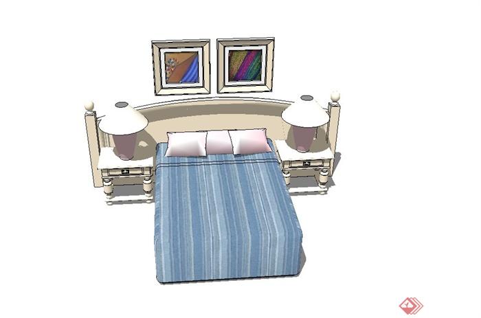 卧室家具床、床头柜设计su模型(2)