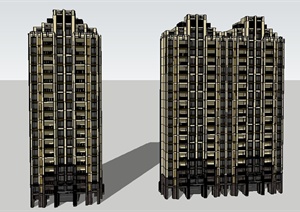 某现代小区高层住宅建筑SU(草图大师)模型设计