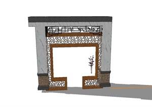 某现代中式入口门设计SU(草图大师)模型