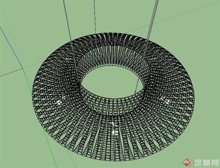 室内网状环形吊灯设计SU模型(2)