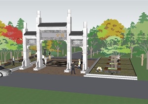 某公园古典中式牌坊设计SU(草图大师)模型