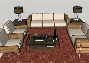 现代室内田园风格组合沙发设计SU(草图大师)模型