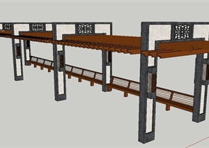 中式木质精致廊架设计SU(草图大师)模型