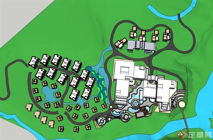 某山地度假酒店别墅群建筑设计Su精致设计模型(5)