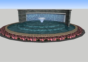某现代圆形景墙喷泉水池设计SU(草图大师)模型