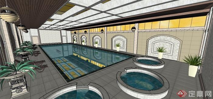 某单层高档室内泳池设计Su精致设计模型(4)