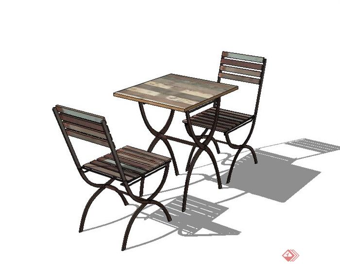 室内铁艺两人桌椅设计SU模型(2)