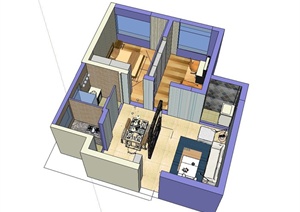 某现代室内设计住宅设计cad施工图、SU(草图大师)模型