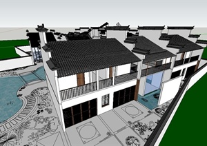 古典中式乡村民宿客栈建筑Su精致设计模型