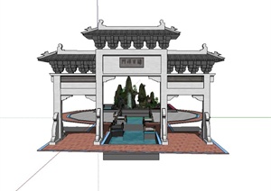 中式古典大门入口设计SU(草图大师)模型