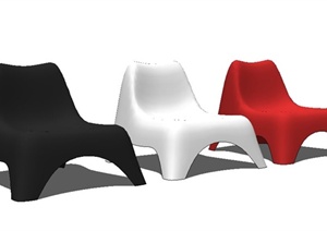 黑白红三色简约椅子SU(草图大师)模型