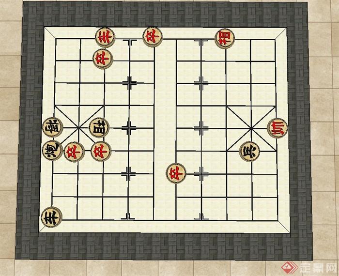 园林景观节点中国象棋与景石设计SU模型(1)