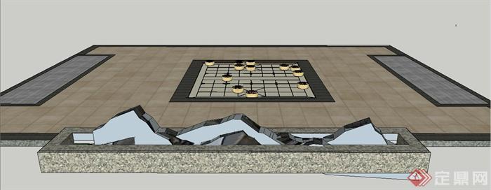 园林景观节点中国象棋与景石设计SU模型(2)