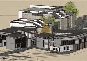 老商业街建筑改造方案Su精致设计模型