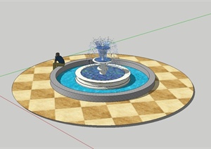 某小区圆形喷泉水池设计SU(草图大师)模型