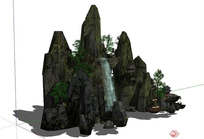 古典中式假山景石设计su模型(3)