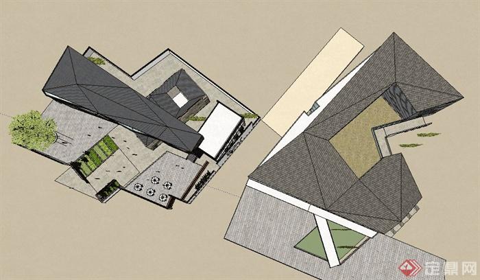 现代中式风格商务公馆建筑SU精致设计模型(4)