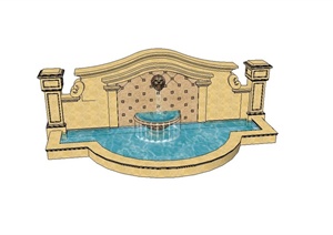 某小区欧式景墙喷泉水池设计SU(草图大师)模型