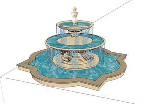 两台欧式水钵、水池设计SU(草图大师)模型