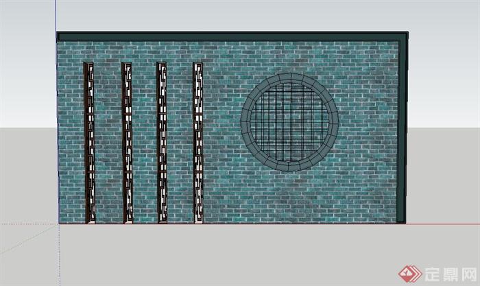 现代中式砖砌景墙照壁设计su模型(1)