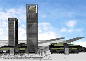 金融综合办公大厦建筑Su精致设计模型