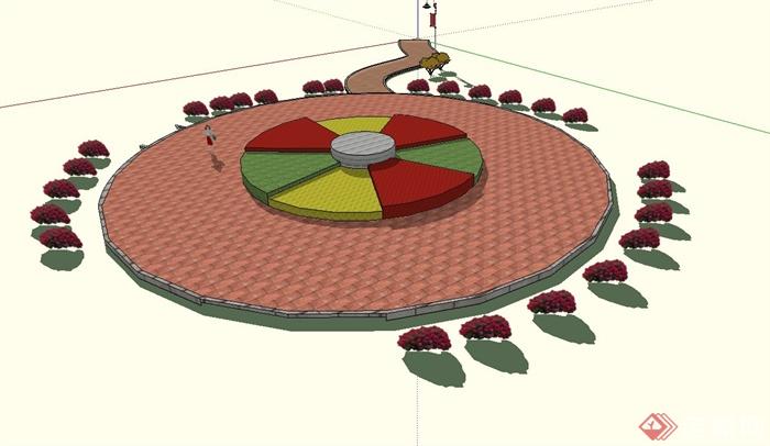 公园圆形花坛设计su模型（含地面铺装）(1)