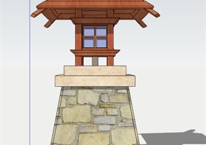 古典中式木质景观灯SU(草图大师)模型