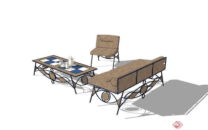 现代简约沙发茶几组合设计su模型(3)