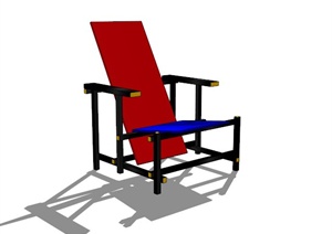 中式木制红黑椅子SU(草图大师)模型