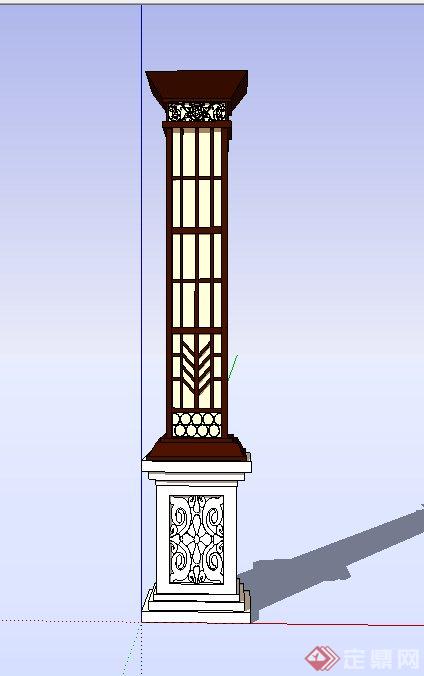 园林景观节点中式浮雕灯柱设计SU模型(1)