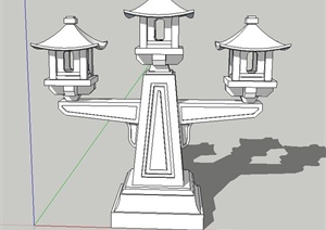中式风格三头庭院灯设计SU(草图大师)模型