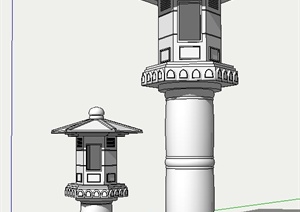 两个中式灯塔设计SU(草图大师)模型