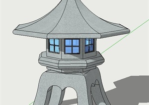 园林景观中式四角灯具设计SU(草图大师)模型