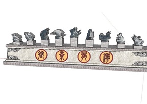 龙九子景墙雕塑设计SU(草图大师)模型