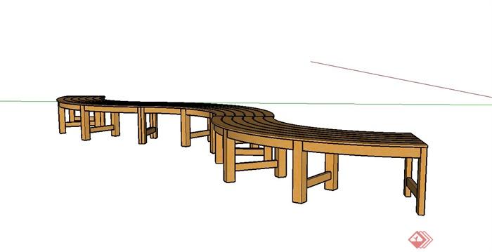 现代木质弯曲长凳设计su模型(2)