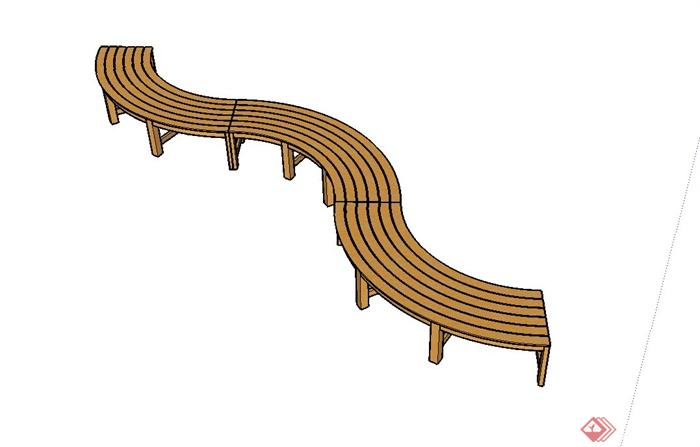 现代木质弯曲长凳设计su模型(1)