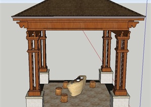 古典中式木质四角景观亭设计SU(草图大师)模型