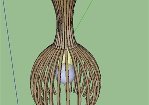 室内木质花瓶形吊灯设计SU(草图大师)模型