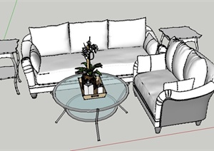 现代风格室内沙发、玻璃桌子设计SU(草图大师)模型