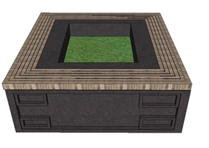 中式正方形防腐木树池设计SU(草图大师)模型
