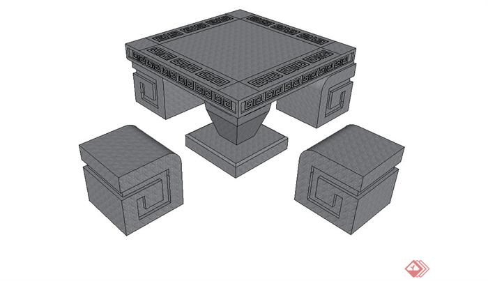 古典中式石桌的设计su模型(1)