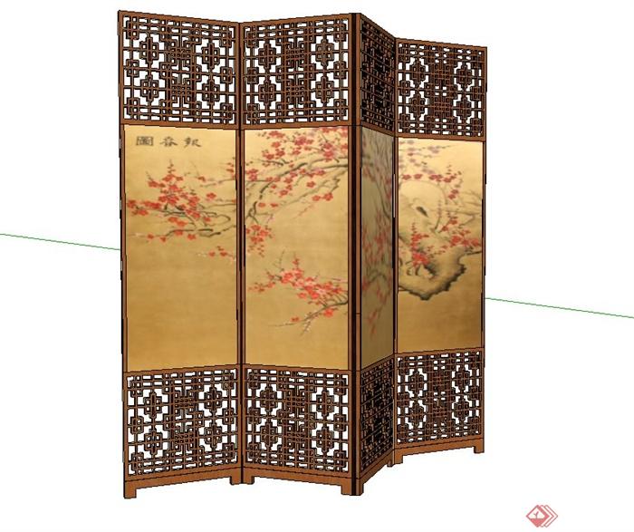 古典中式木制镂空屏风设计su模型(2)