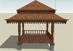古典中式木质重檐四角亭设计SU(草图大师)模型