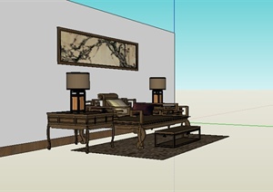 古典中式沙发背景SU(草图大师)模型