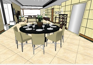 现代风格室内设计餐厅客厅SU(草图大师)精致模型