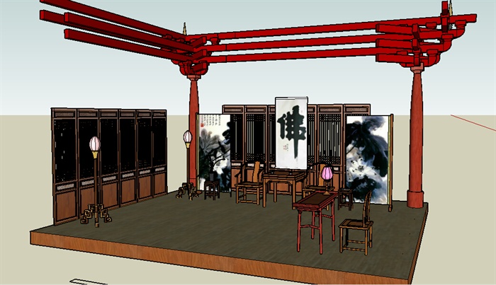 古典中式风格客厅SU模型(2)