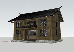 古典中式两层住宅楼瓦房建筑设计SU(草图大师)模型