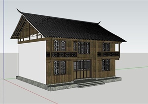 中式两层住宅楼瓦房建筑设计SU(草图大师)模型