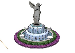 欧式花坛雕塑喷泉水池设计SU(草图大师)模型