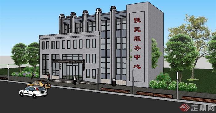 现代便民服务中心建筑设计su模型(2)